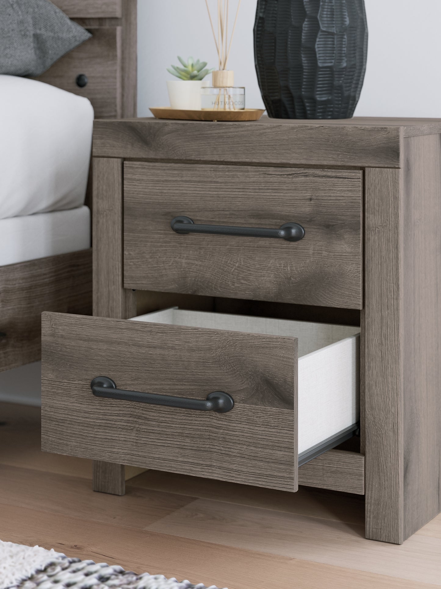 Graystorm Queen Panel Bed with Mirrored Dresser, Chest and Nightstand