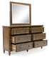 Sturlayne King Upholstered Panel Bed with Mirrored Dresser, Chest and Nightstand
