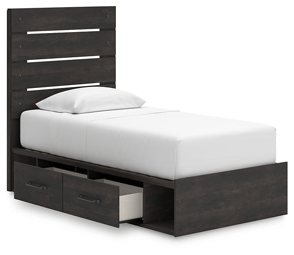 Hollivern Twin Panel Bed with Storage with Mirrored Dresser and Nightstand
