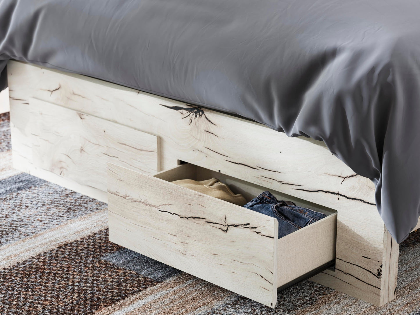 Lawroy Queen Panel Storage Bed, Dresser, Mirror and Nightstand