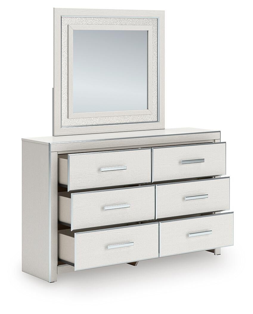 Zuraleus Queen Upholstered Panel Platform Bed, Dresser and Mirror
