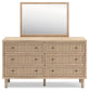 Cielden California King Upholstered Bed with Roll Slats, Dresser, Mirror and Nightstand